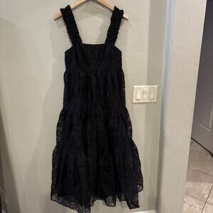ASOS EDITION tiered organza eyelet midi dress ruffle Strap black WhimsyGoth Sz 4